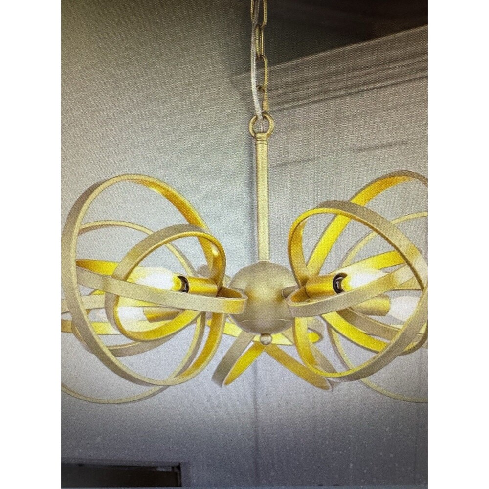 Gold Chandelier, 5-Light Farmhouse Dining Room Light Fixture/Chandelier Over...